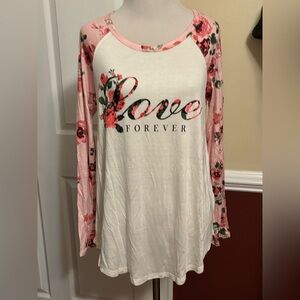 Soft Floral Love Forever Women's Top - Pink and White